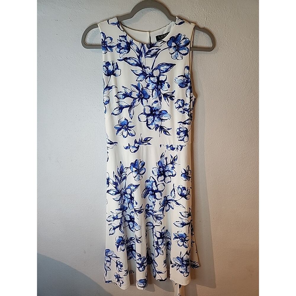 Lauren Ralph Lauren Blue Paisley Floral White Sheath Dress Size 12 Petite